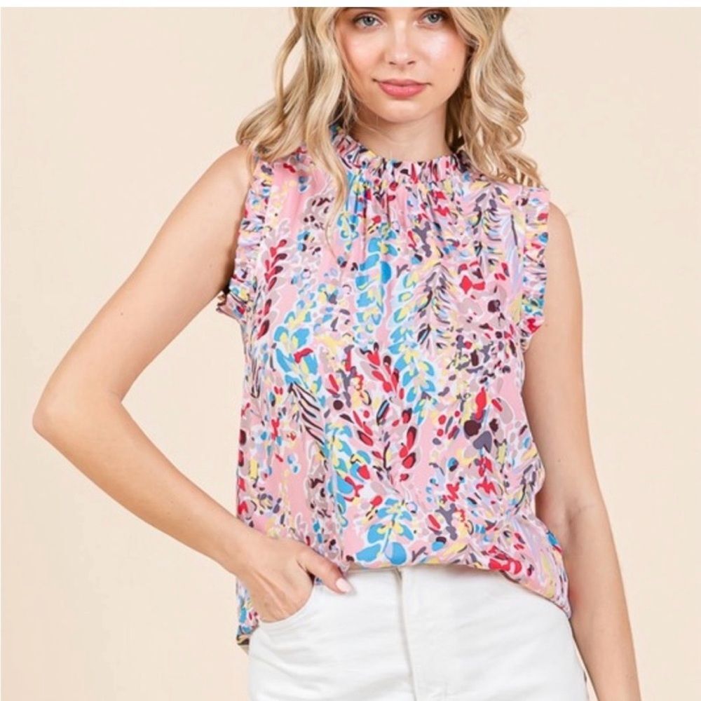 NWT Vibrant Floral Ruffle Blouse - Pink Multicolor